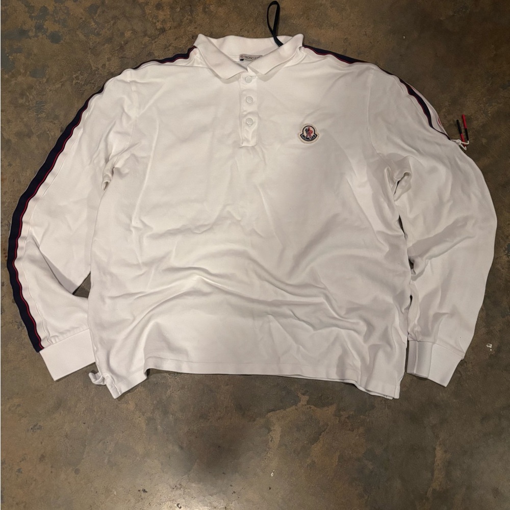 Moncler White Polo with Navy and Red Trim